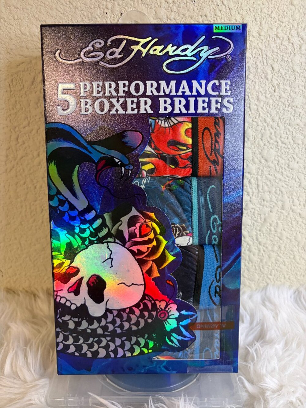 Ed Hardy Mens Boxer Briefs 5 Pack Medium 32-34 Tattoo Performance Stretch NWT
